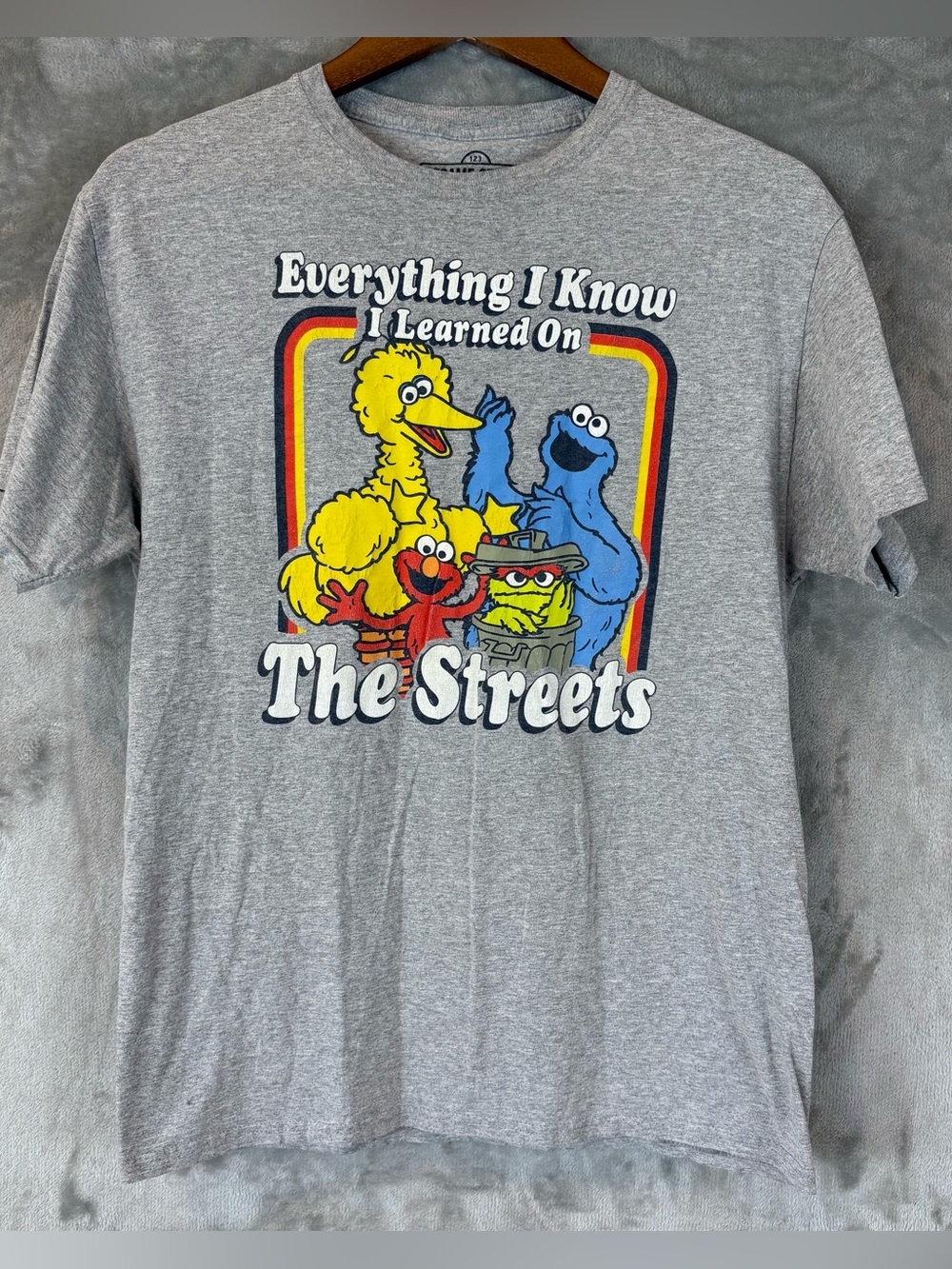 Everything I Know I Learned On The Streets Sesame Street Grey Graphic Tee Mn’s M